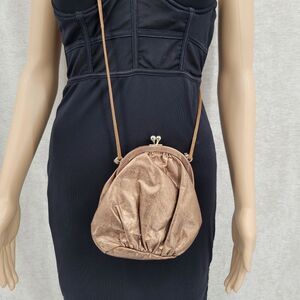 Karen Vintage 80s Mini Crossbody Bag Bronze Leather Glam Kiss Lock Bag
